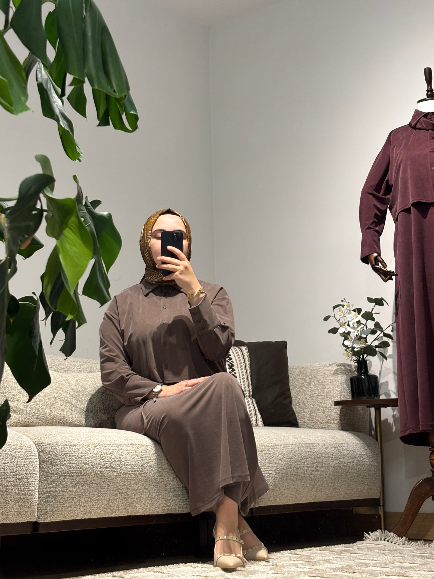 Elya Kahverengi İkili Elbise