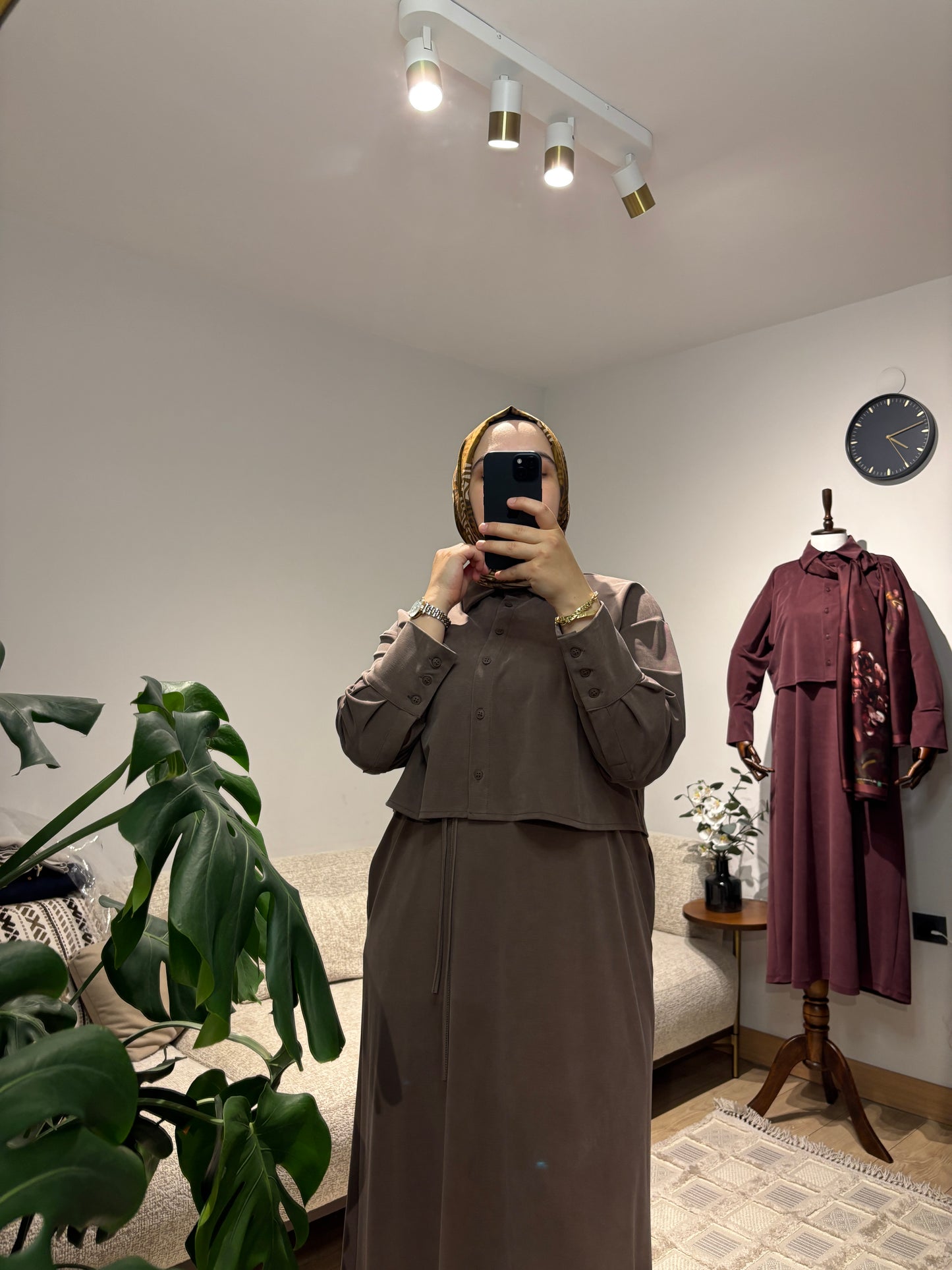 Elya Kahverengi İkili Elbise