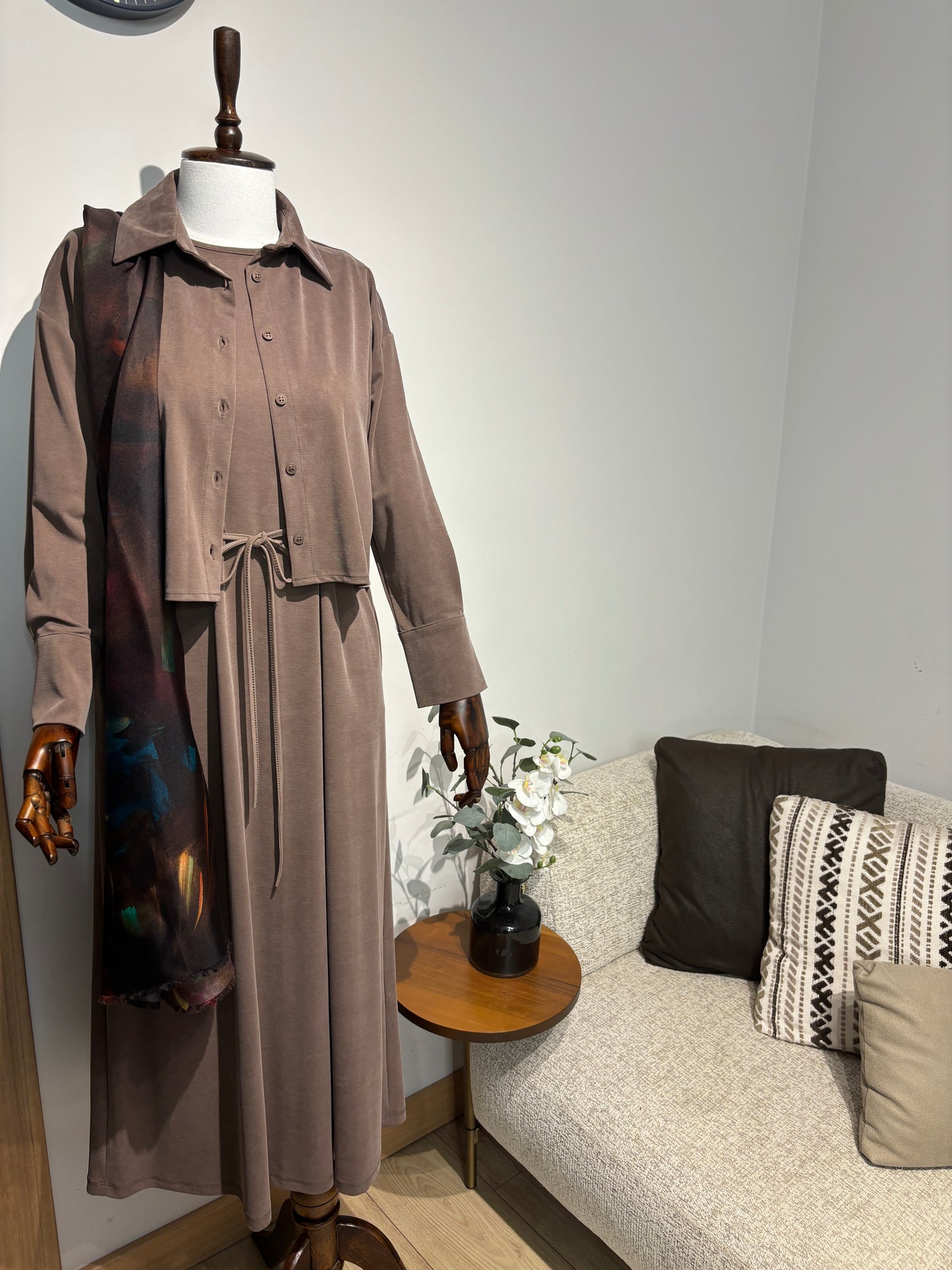 Elya Kahverengi İkili Elbise