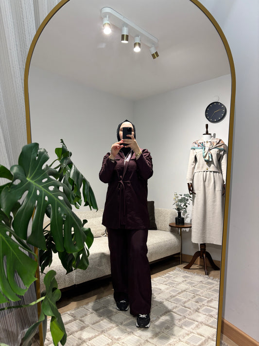 Bordo Taşlı Takım